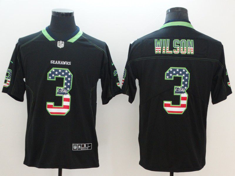 Men Seattle Seahawks #3 Wilson Nike USA Flag Fashion Black Color Rush Limited NFL Jerseys->arizona cardinals->NFL Jersey